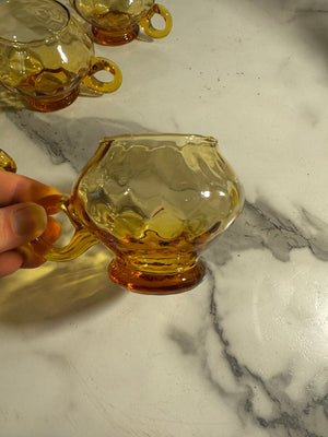 Vintage amber art glass punch bowl set