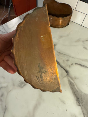 vintage pair of copper shelves planters