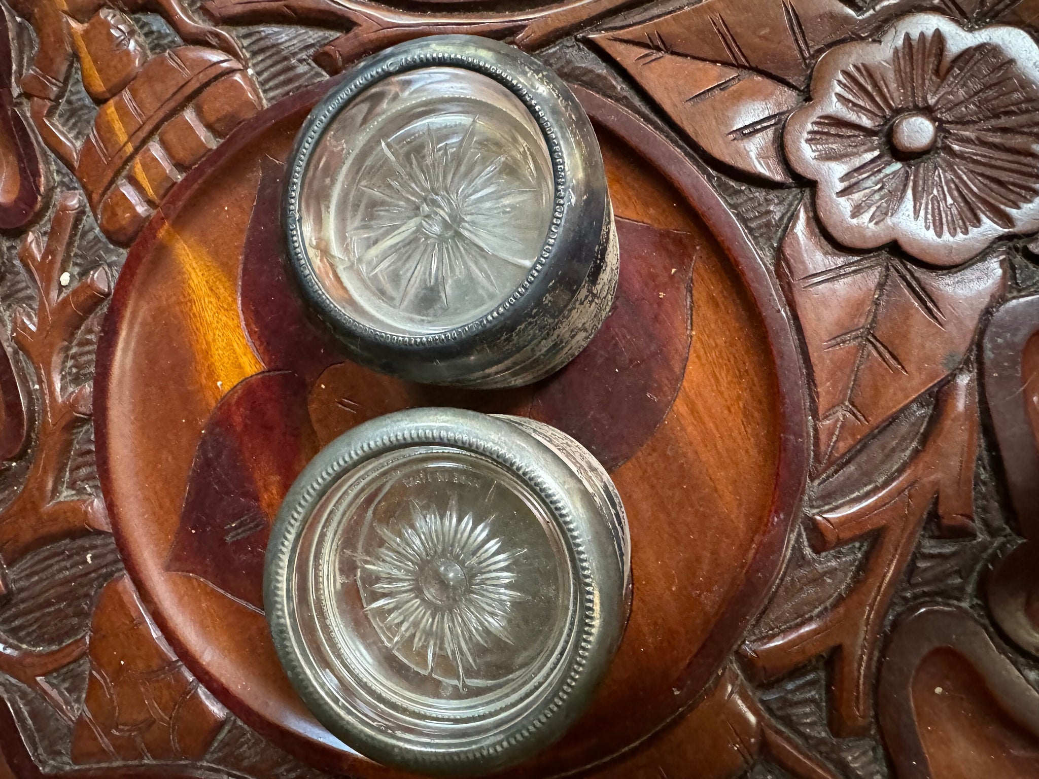 Vintage silver & glass coasters 9 pc