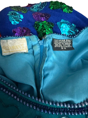 Vintage 80's turquoise bead dress 3x