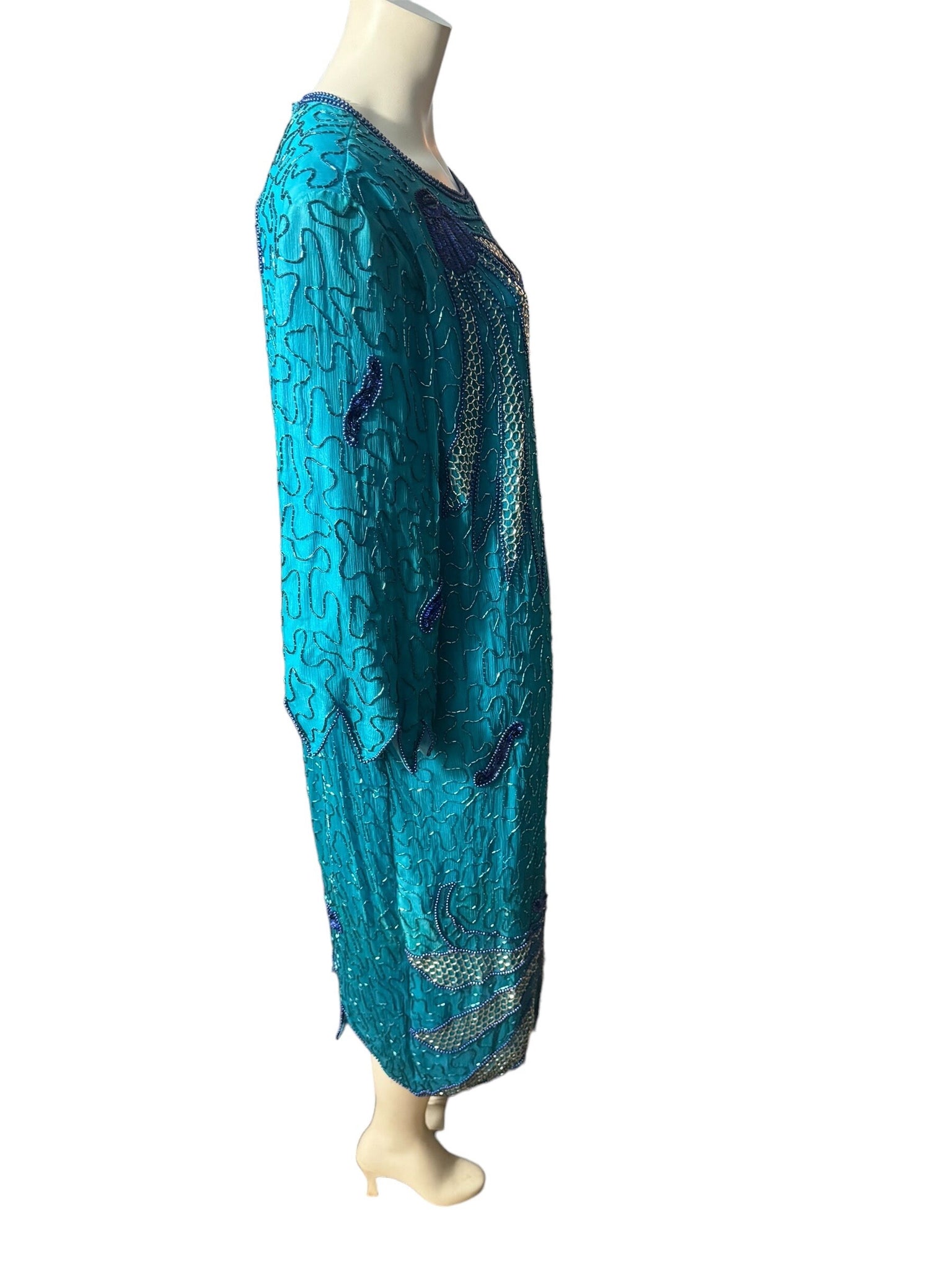 Vintage 80's turquoise bead dress 3x