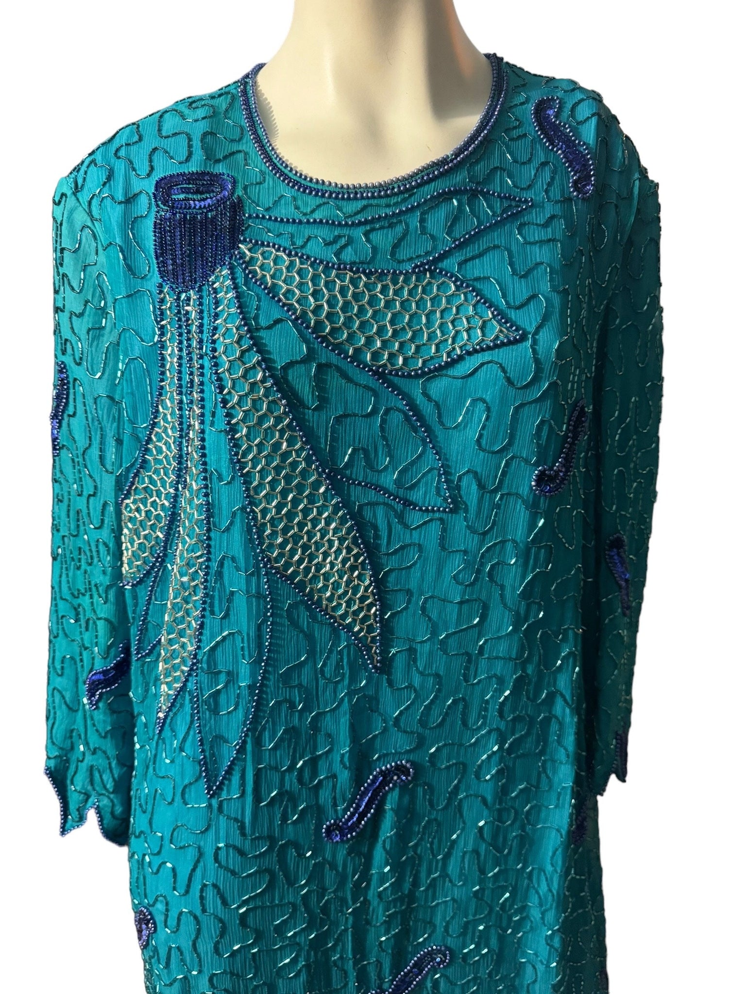 Vintage 80's turquoise bead dress 3x