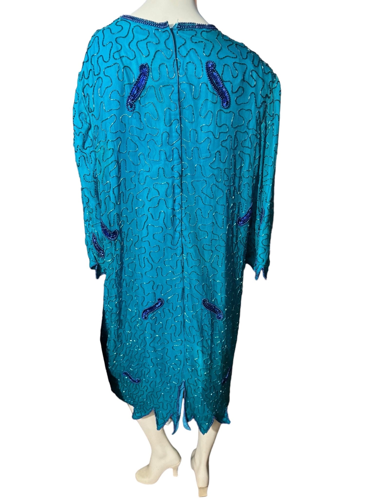 Vintage 80's turquoise bead dress 3x