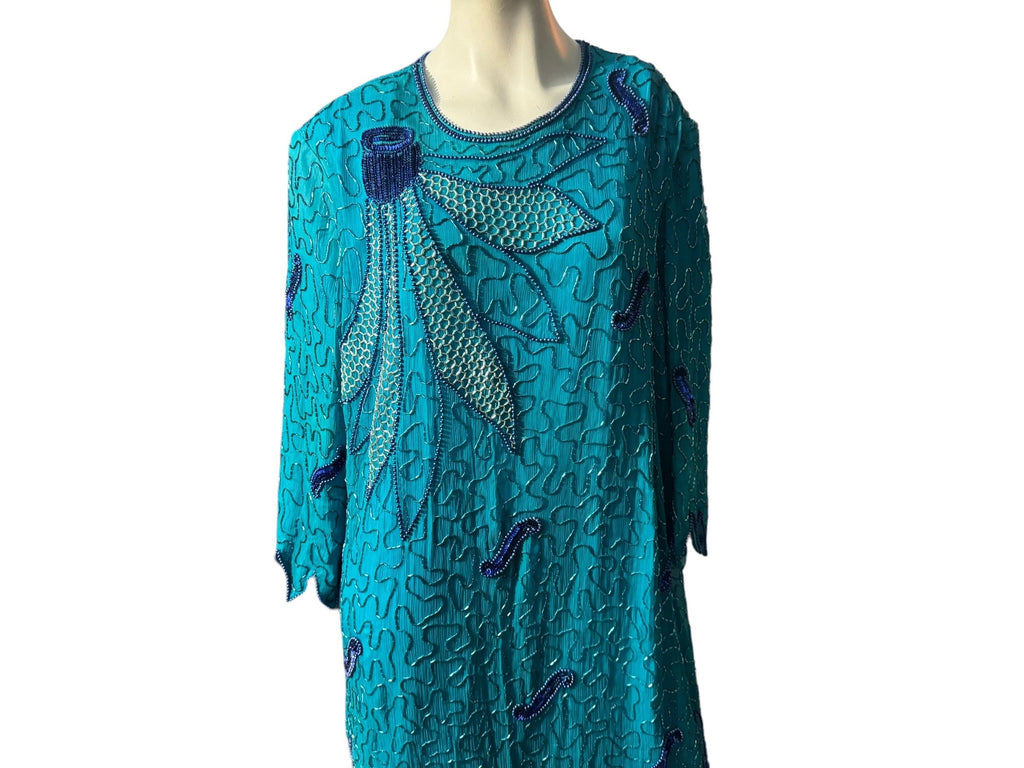 Vintage 80's turquoise bead dress 3x