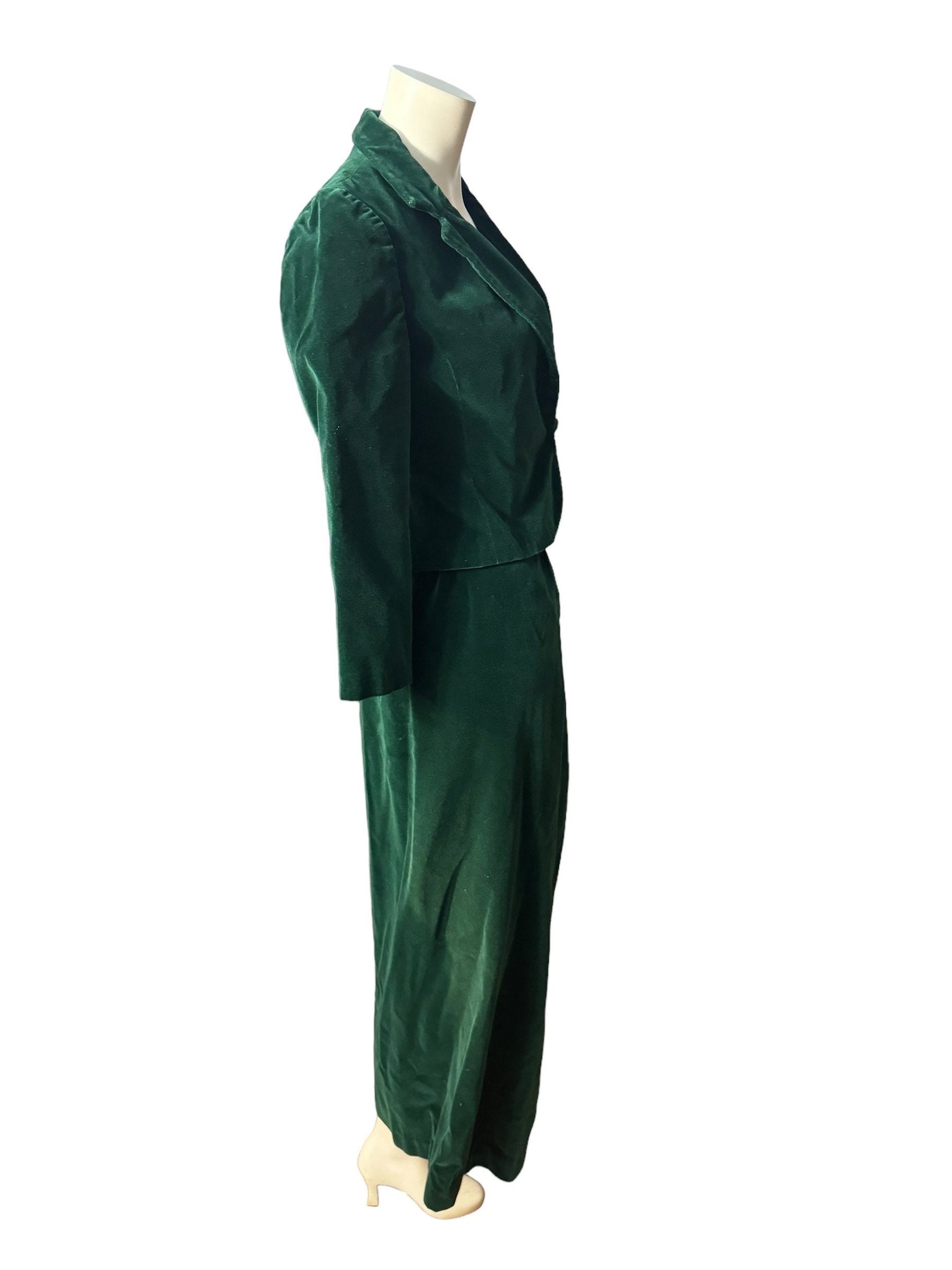 Vintage 70's green velvet skirt suit set S