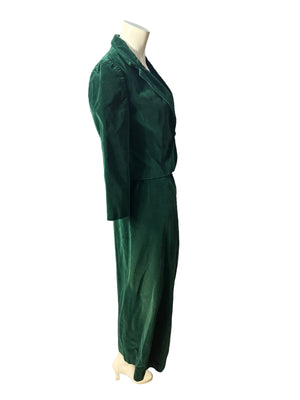 Vintage 70's green velvet skirt suit set S