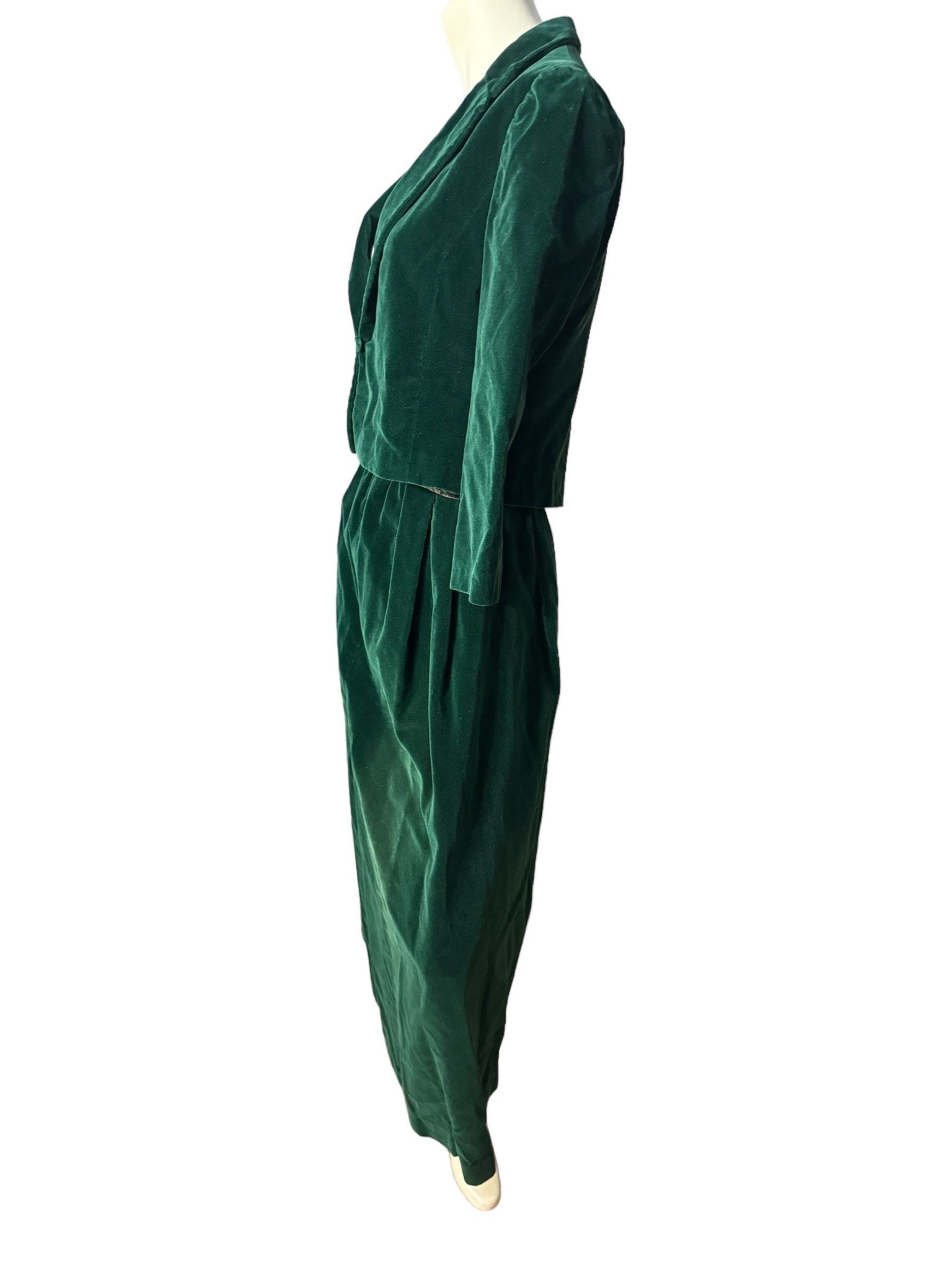 Vintage 70's green velvet skirt suit set S