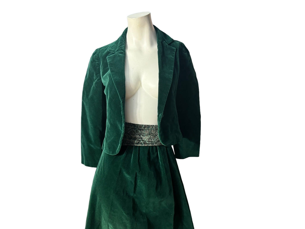 Vintage 70's green velvet skirt suit set S