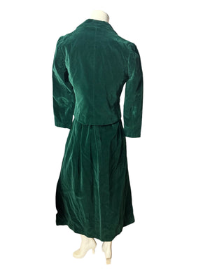 Vintage 70's green velvet skirt suit set S