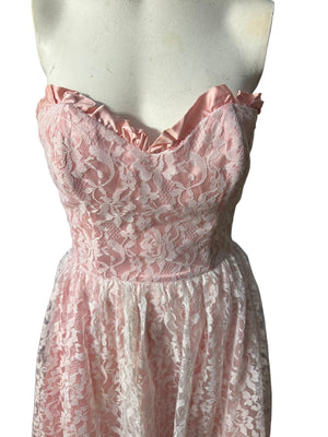 Vintage 80's Gunne Sax cupcake pink lace dress XS
