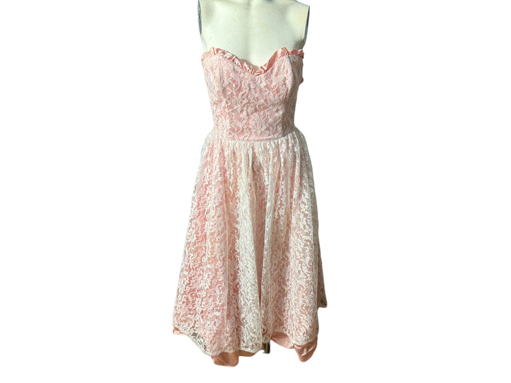 Vintage 80's Gunne Sax cupcake pink lace dress XS