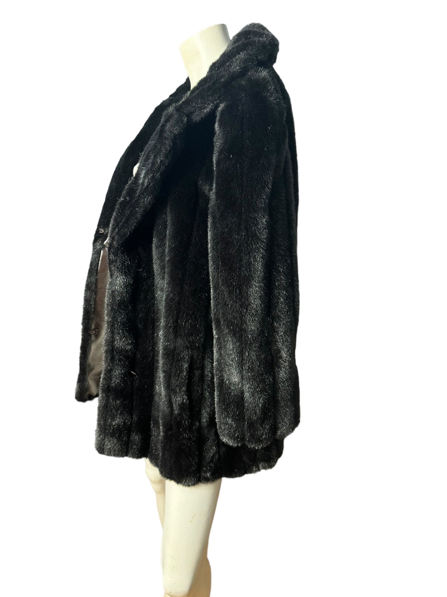 Vintage faux brown fur coat jacket L