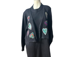 Vintage 80's black heart sweater dress 3x