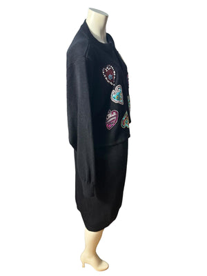 Vintage 80's black heart sweater dress 3x