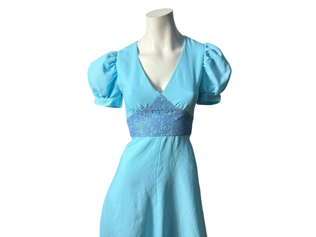 Vintage 70's blue maxi dress S handmade