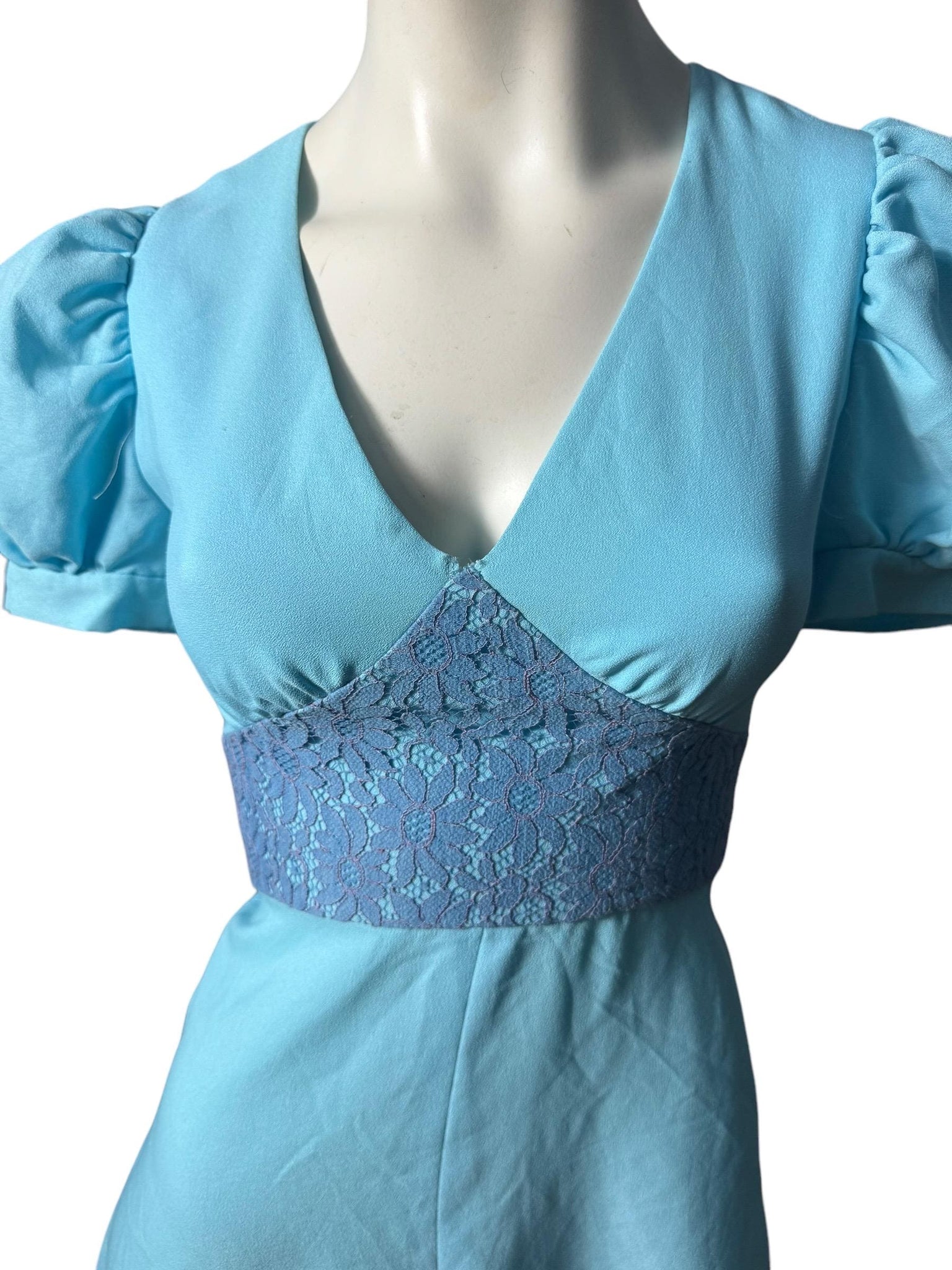 Vintage 70's blue maxi dress S handmade