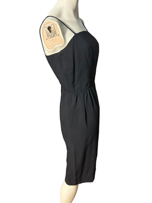 Vintage 60's black rayon sheath dress M