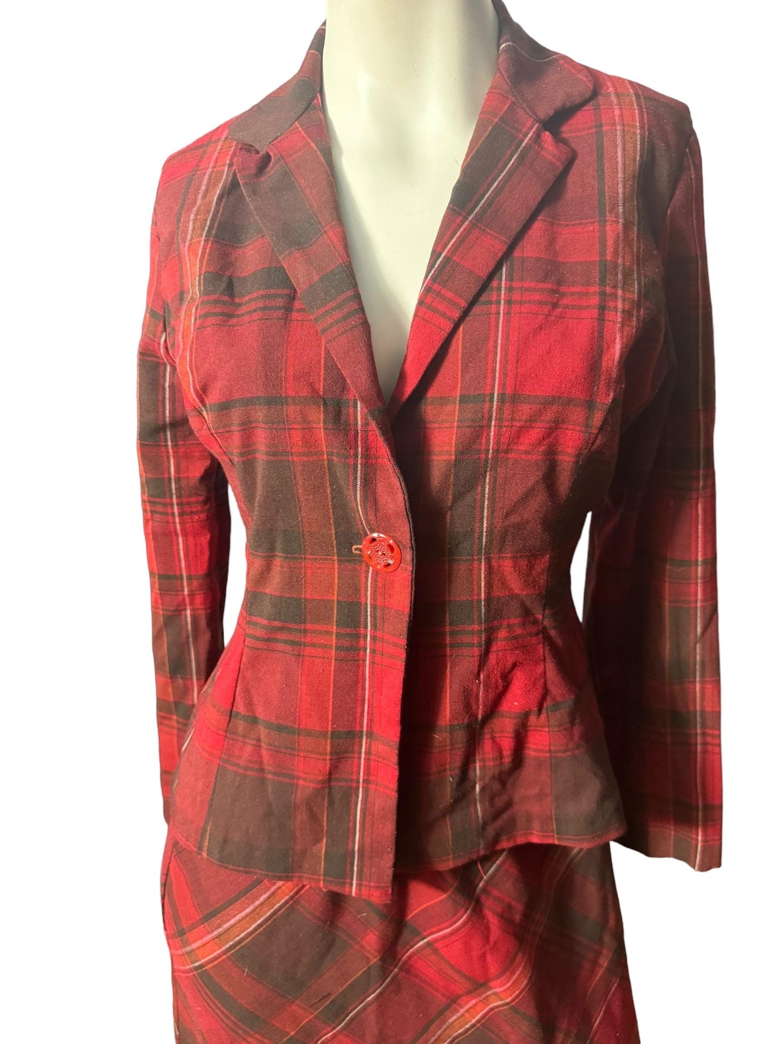 Vintage red plaid skirt & jacket M
