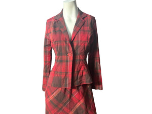 Vintage red plaid skirt & jacket M