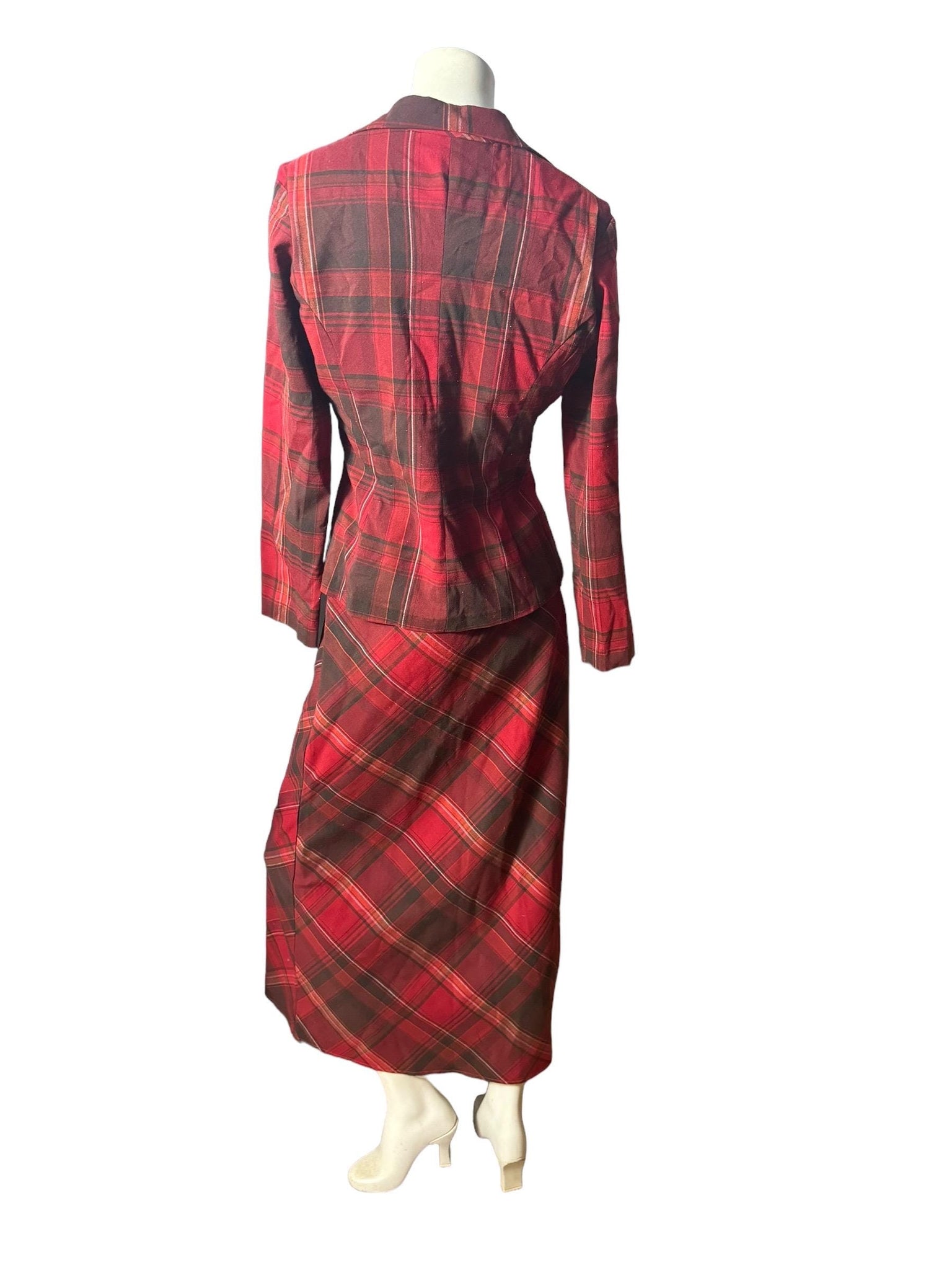 Vintage red plaid skirt & jacket M