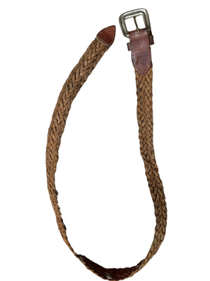 Vintage brown woven leather & silver metal belt