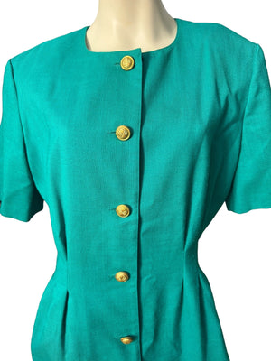 Vintage 80's green fitted dress 16 Cynthia Howie