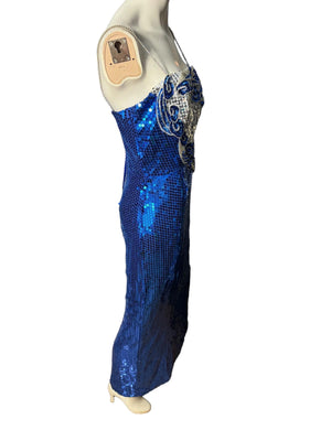 Vintage 80's blue sequin dress L 14 Alyce Designs