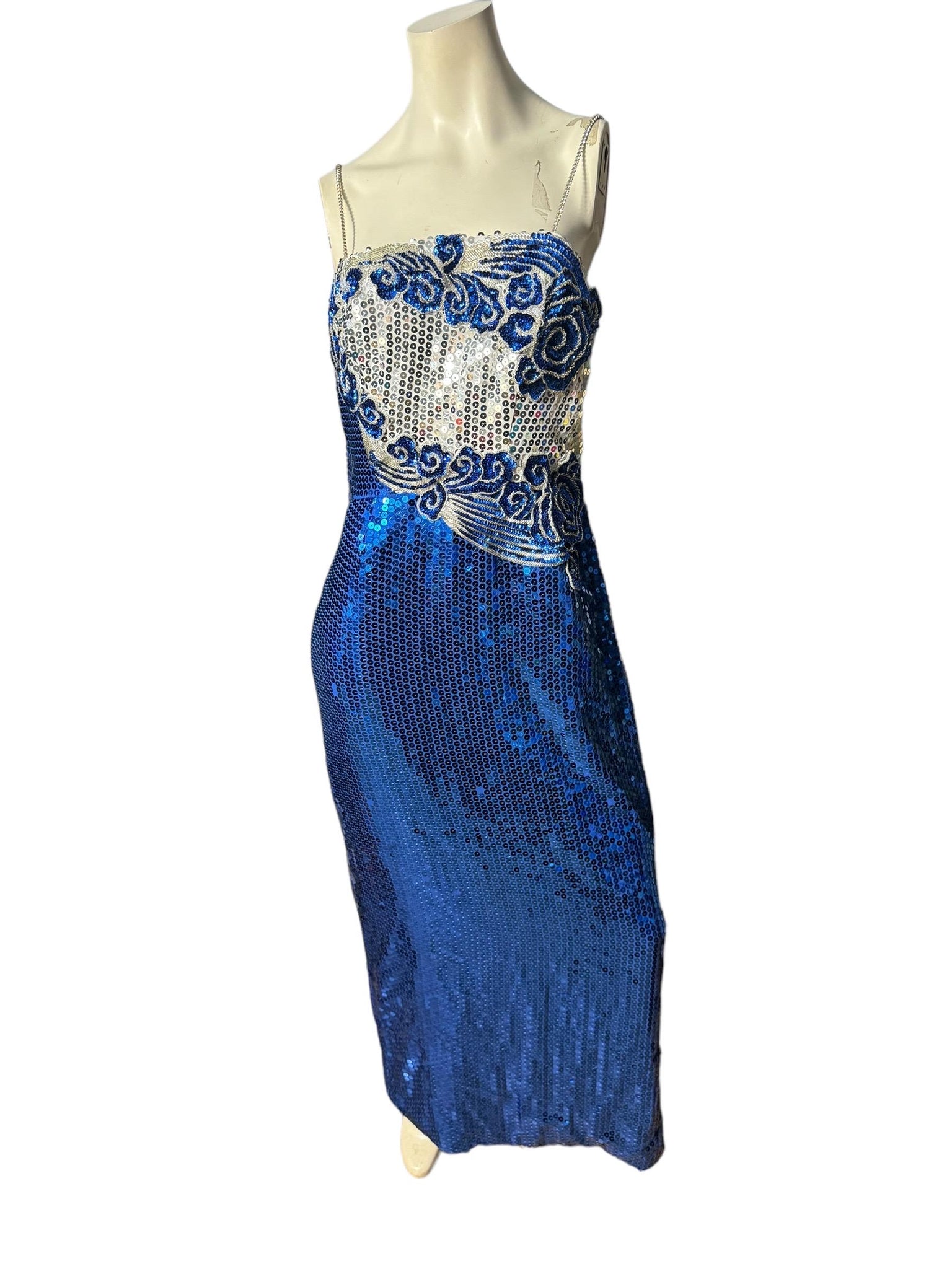 Vintage 80's blue sequin dress L 14 Alyce Designs