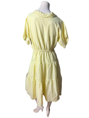 Vintage yellow prairie eyelet dress L full skirt