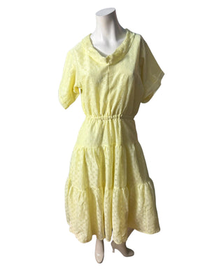 Vintage yellow prairie eyelet dress L full skirt