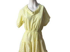 Vintage yellow prairie eyelet dress L full skirt