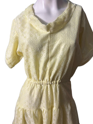 Vintage yellow prairie eyelet dress L full skirt