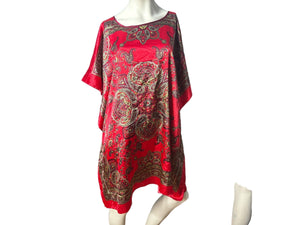 Vintage red paisley scarf dress M L