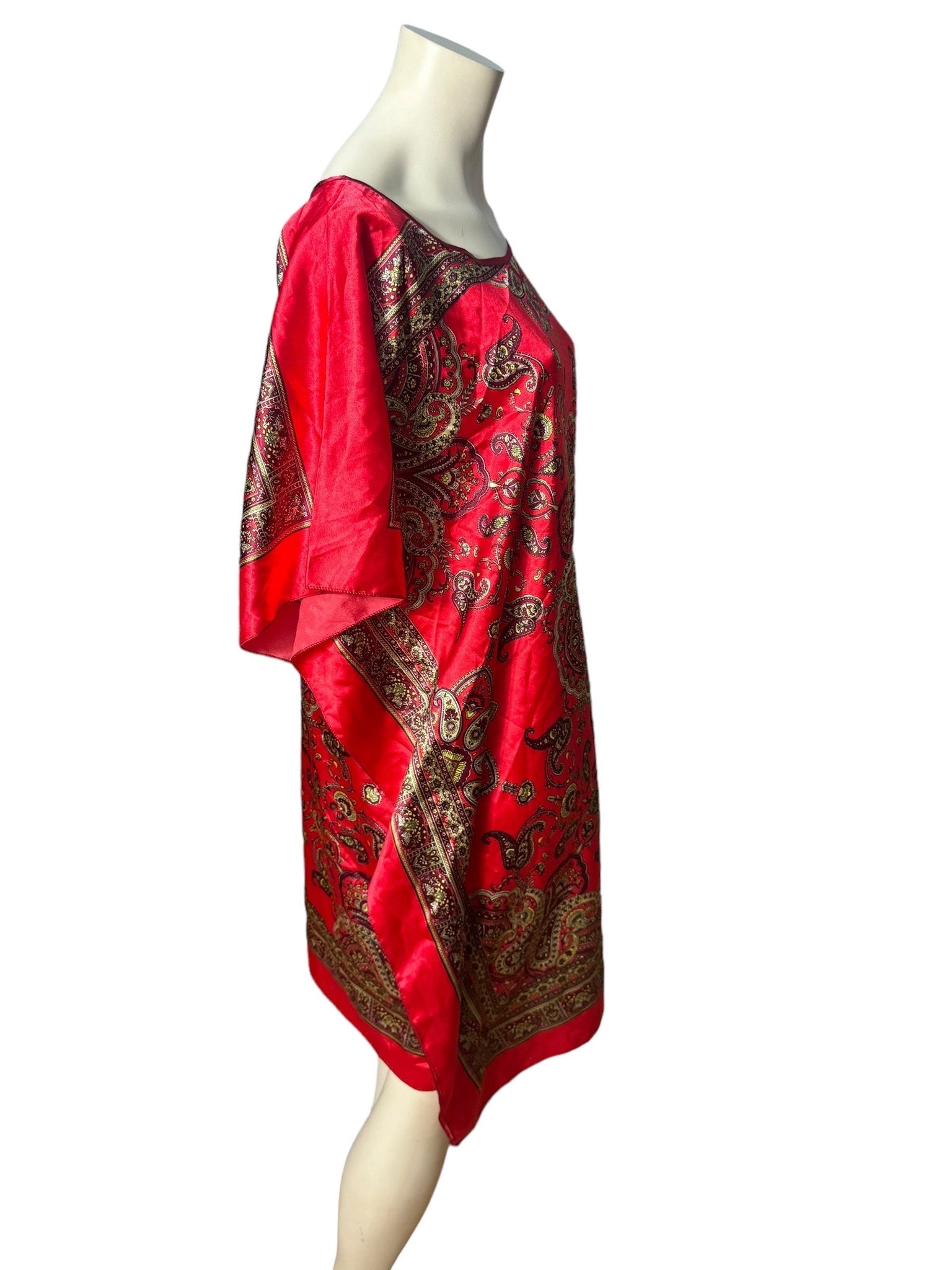Vintage red paisley scarf dress M L