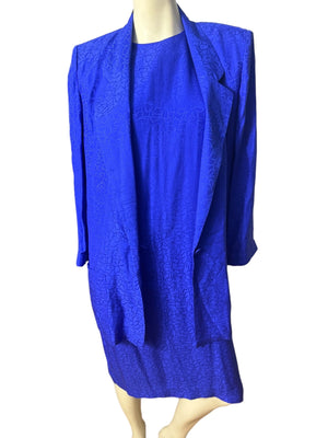 Vintage 80's blue silk dress & jacket 10 Liz Claiborne