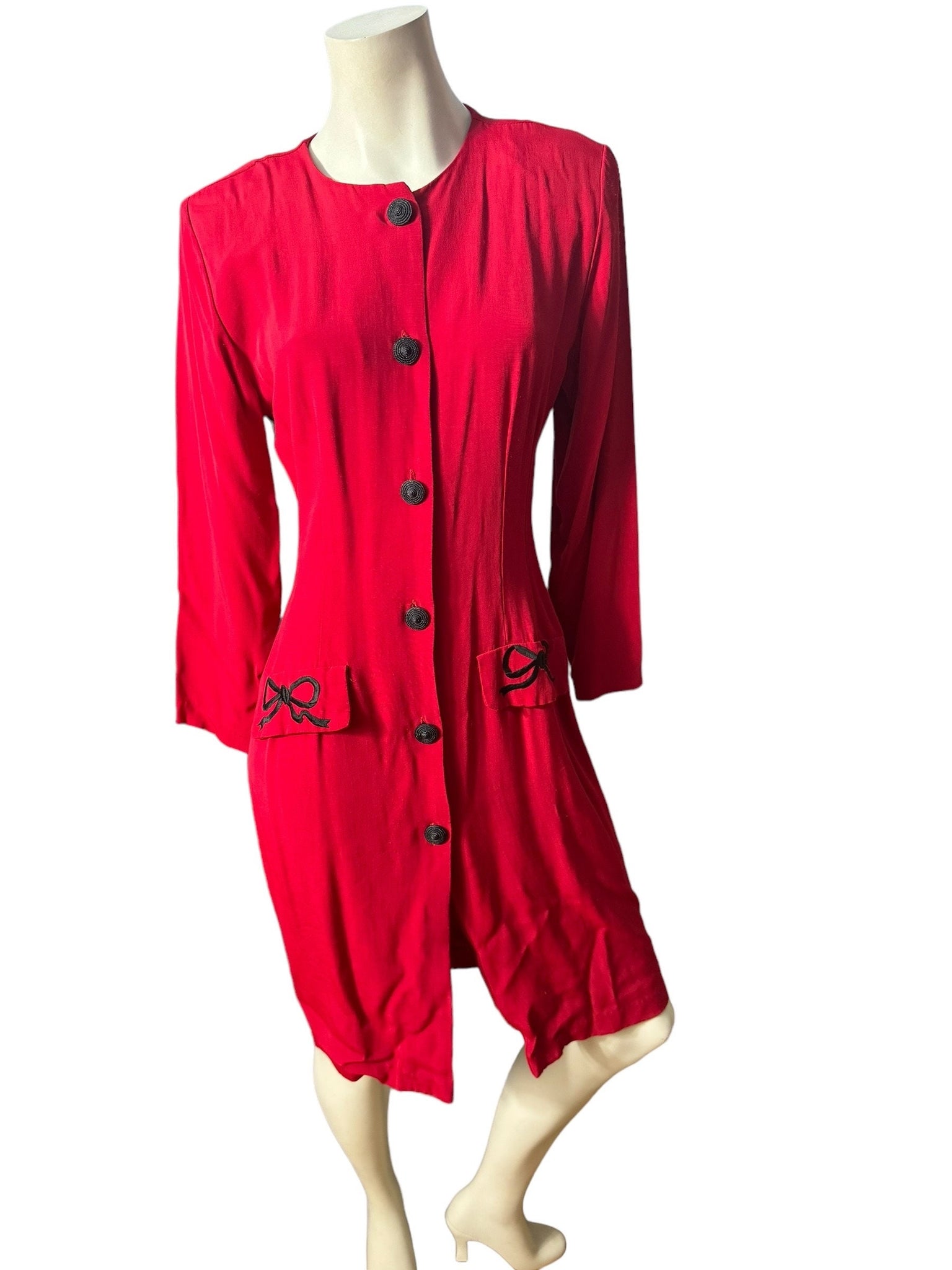 Vintage 80's red bow dress M Kate Warner