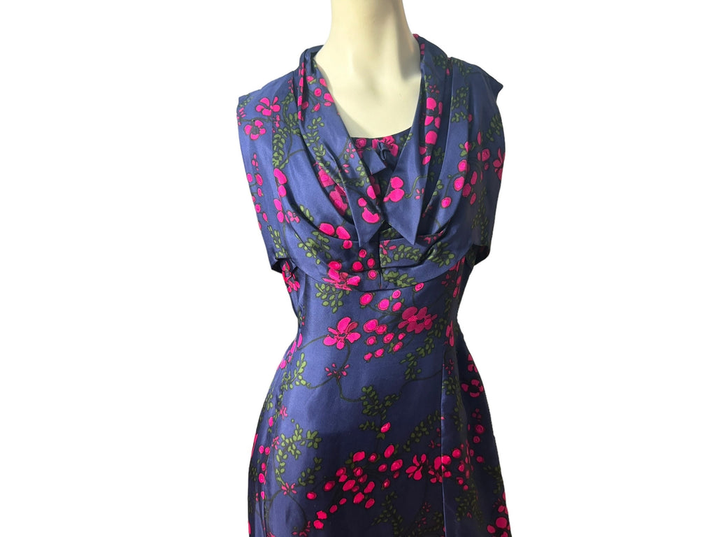 Vintage 50's blue fitted day dress L