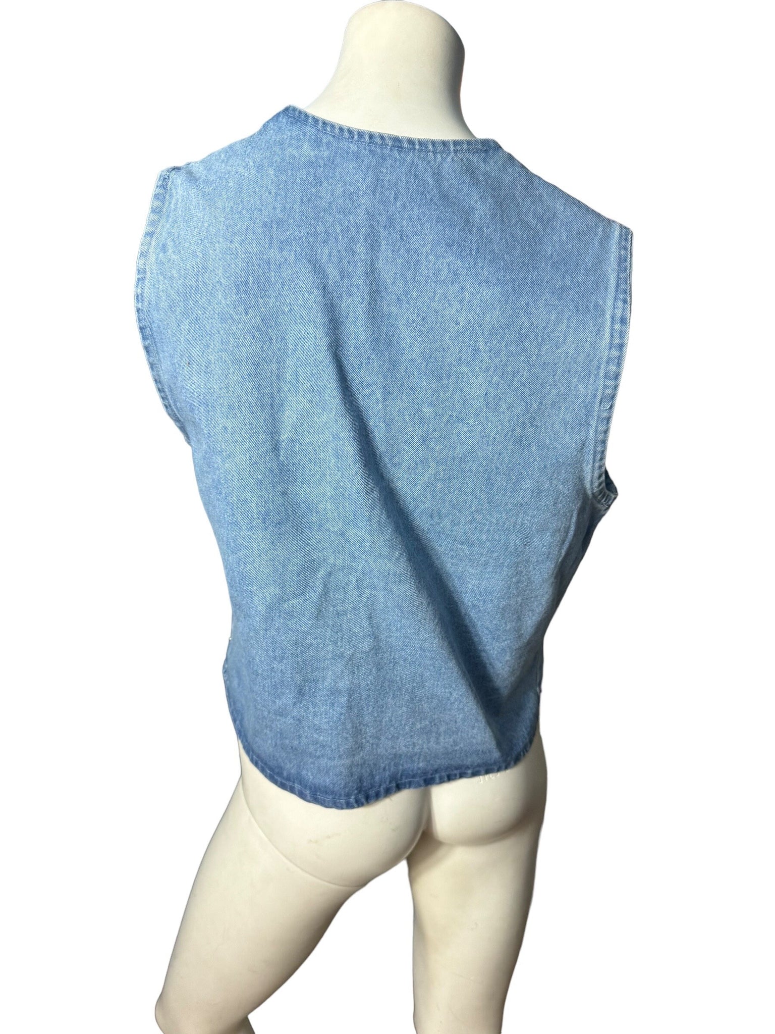 Vintage 80's jean rhinestone vest M Zone Blu