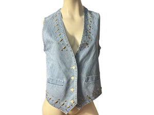 Vintage 80's jean rhinestone vest M Zone Blu