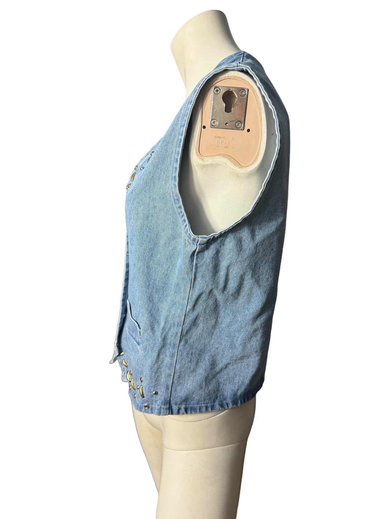 Vintage 80's jean rhinestone vest M Zone Blu