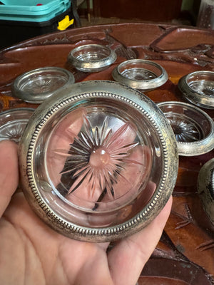 Vintage silver & glass coasters 9 pc