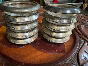 Vintage silver & glass coasters 9 pc