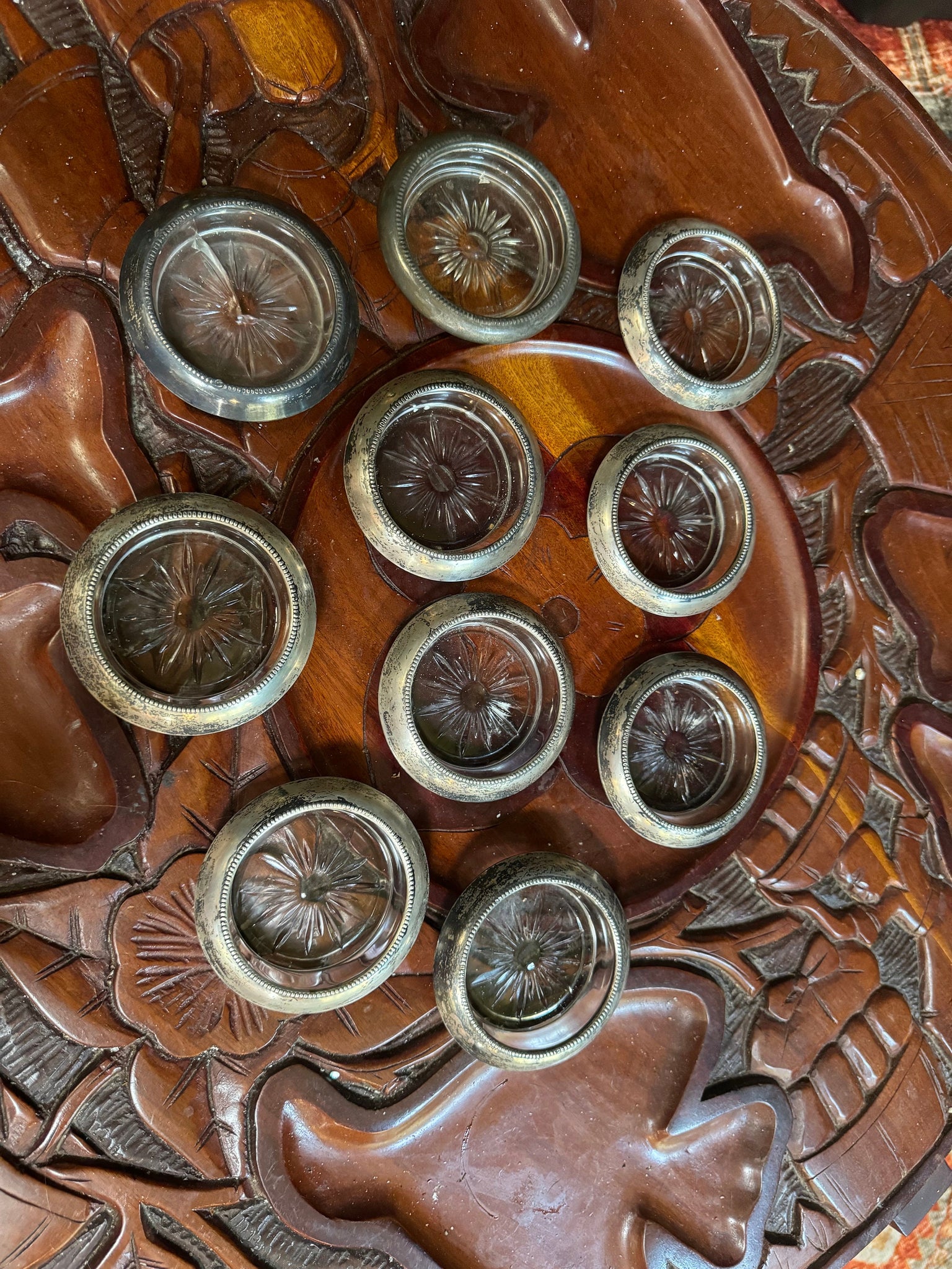 Vintage silver & glass coasters 9 pc