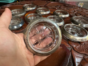 Vintage silver & glass coasters 9 pc