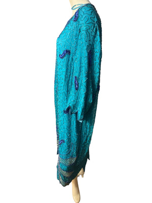 Vintage 80's turquoise bead dress 3x