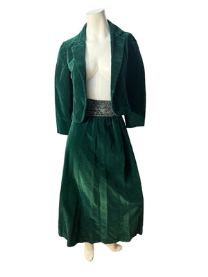 Vintage 70's green velvet skirt suit set S