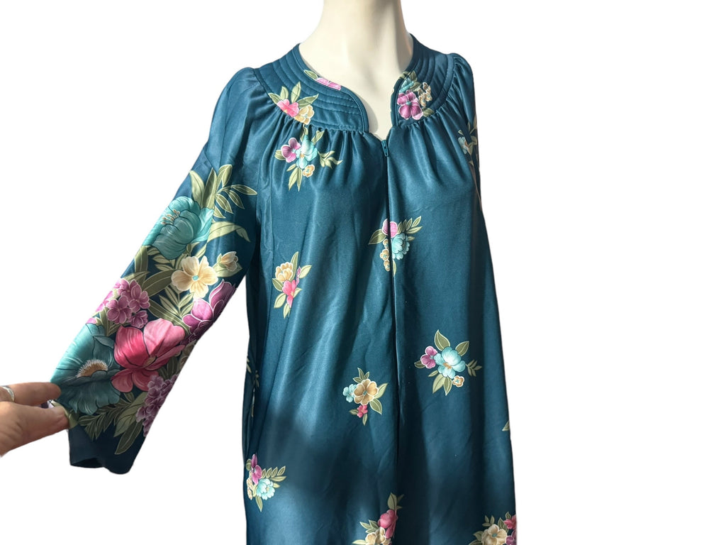 Vintage 70's floral lounge dress L XL green floral