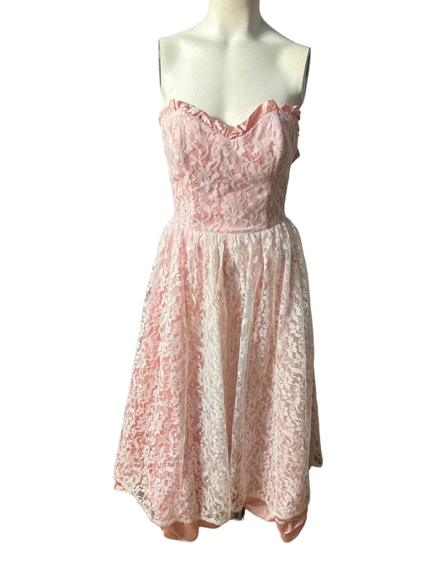 Vintage 80's Gunne Sax cupcake pink lace dress XS