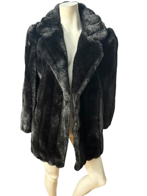 Vintage faux brown fur coat jacket L