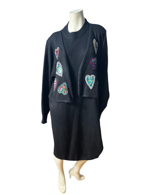 Vintage 80's black heart sweater dress 3x